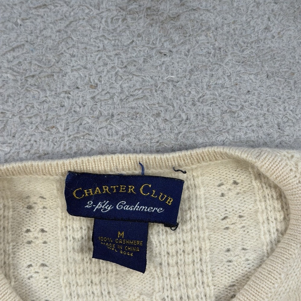 Charter Club Sweater Womens Medium Beige 100% Cashmere 2 Ply Cable Knit Crewneck - Picture 2 of 8